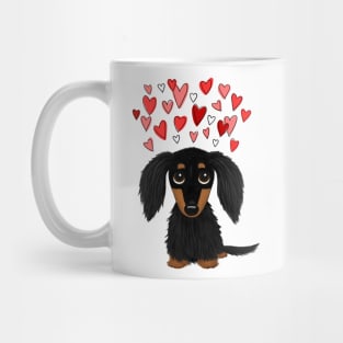 Cute Dog | Black and Tan Longhaired Dachshund with Hearts Mug
